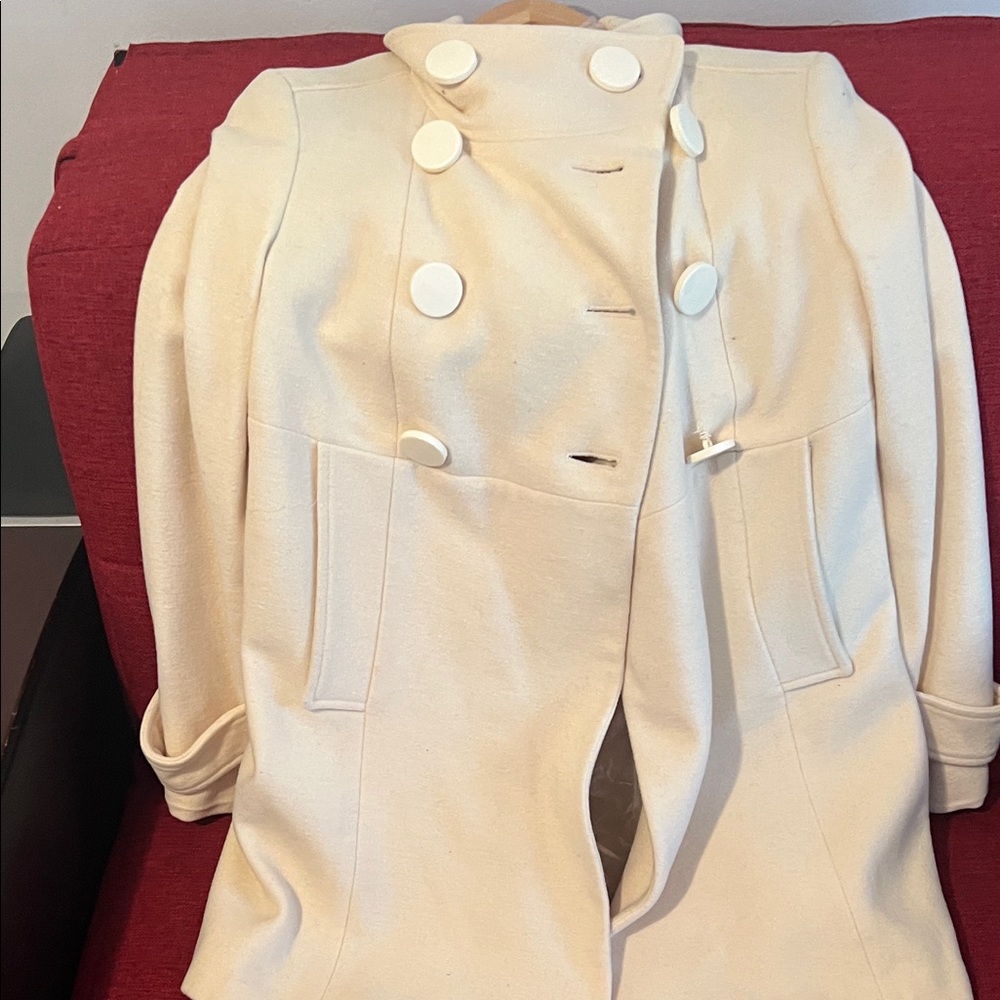 Zara Cream Double-Breasted Pea Coat